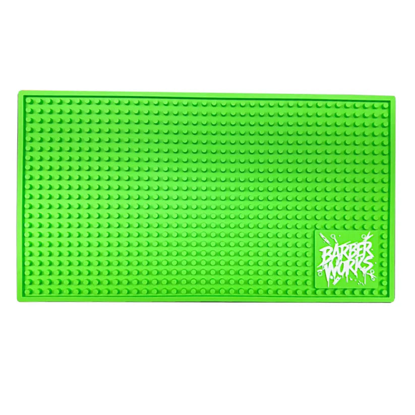 Barber Works™ Professional Station Mat – 17.5" × 10" Heavy-Duty Non-Slip, Heat & Water-Resistant Barber Tool Mat