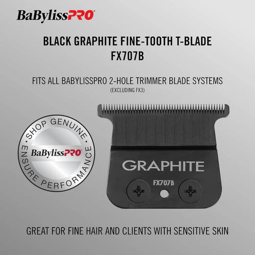 BaBylissPRO® Black Graphite Fine-Tooth Trimmer Blade (FX707B) – Zero Gap Adjustable T-Blade for FX787, FX797, FX726 & FX773N Trimmers
