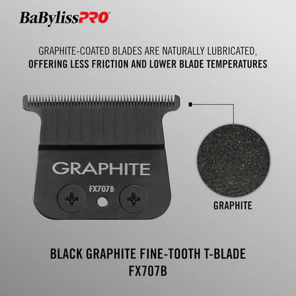 BaBylissPRO® Black Graphite Fine-Tooth Trimmer Blade (FX707B) – Zero Gap Adjustable T-Blade for FX787, FX797, FX726 & FX773N Trimmers