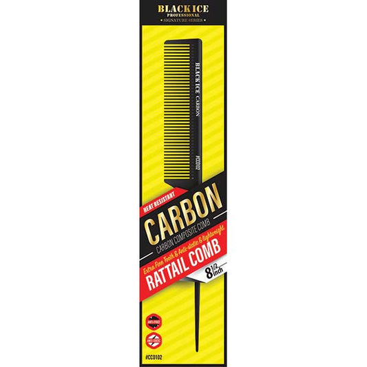 Black Ice Carbon Rattail Comb packaging on a white background