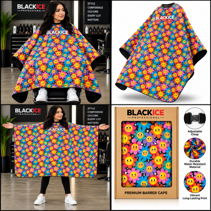 Black Ice Cutting Cape- Smiley Face Flowers