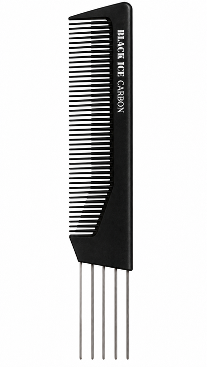 Black Ice Professional Carbon Metal Teasing Fine Tooth Comb 7.5in
