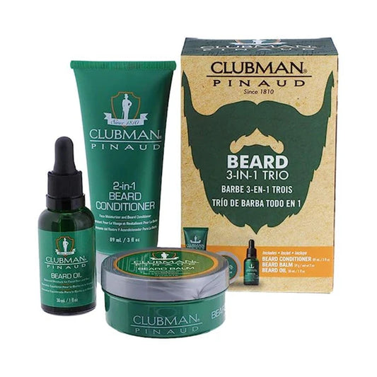 Clubman Pinaud™ 3-Piece Beard Grooming Kit – Beard Conditioner, Beard Balm & Beard Oil Set (Travel-Friendly Sizes)