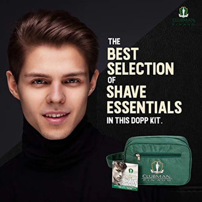 Clubman Pinaud™ Shave Essentials Set – Dopp Kit with Whiskey Woods After Shave, Shave Soap & Synthetic Brush