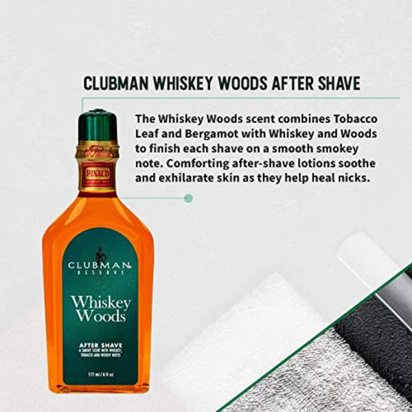 Clubman Pinaud™ Shave Essentials Set – Dopp Kit with Whiskey Woods After Shave, Shave Soap & Synthetic Brush
