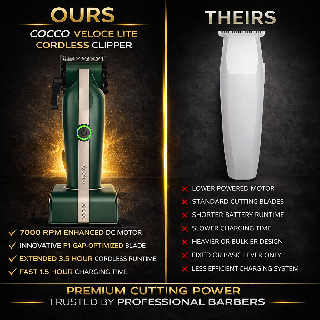 Cocco Veloce Lite Cordless Clipper – 7000 RPM Professional Barber Clipper with F1 Gap-Optimized Blade