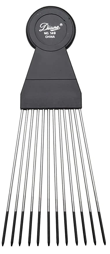 Diane Large Fan Pick Comb Black D149 – Stainless Steel Afro Pick for Volume, Lift & Curl Definition