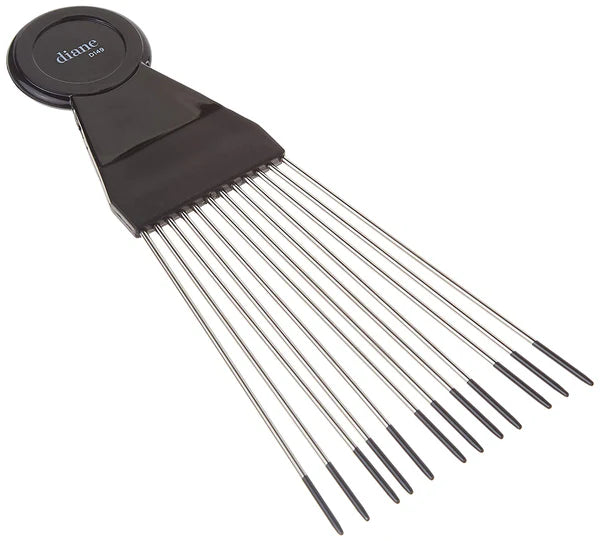Diane Large Fan Pick Comb Black D149 – Stainless Steel Afro Pick for Volume, Lift & Curl Definition