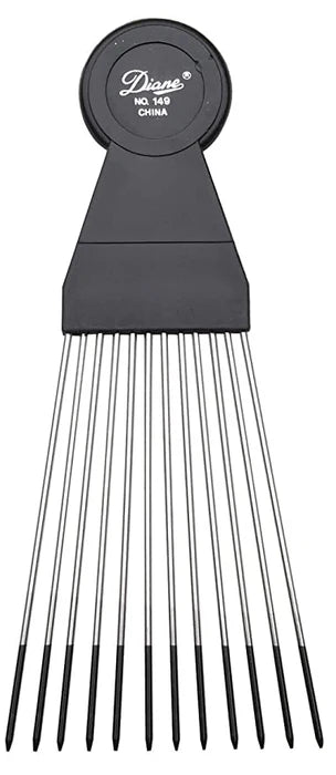 Diane Large Fan Pick Comb Black D149 – Stainless Steel Afro Pick for Volume, Lift & Curl Definition