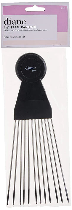 Diane Large Fan Pick Comb Black D149 – Stainless Steel Afro Pick for Volume, Lift & Curl Definition