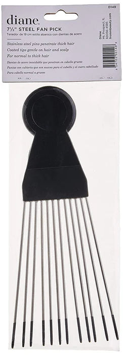 Diane Large Fan Pick Comb Black D149 – Stainless Steel Afro Pick for Volume, Lift & Curl Definition