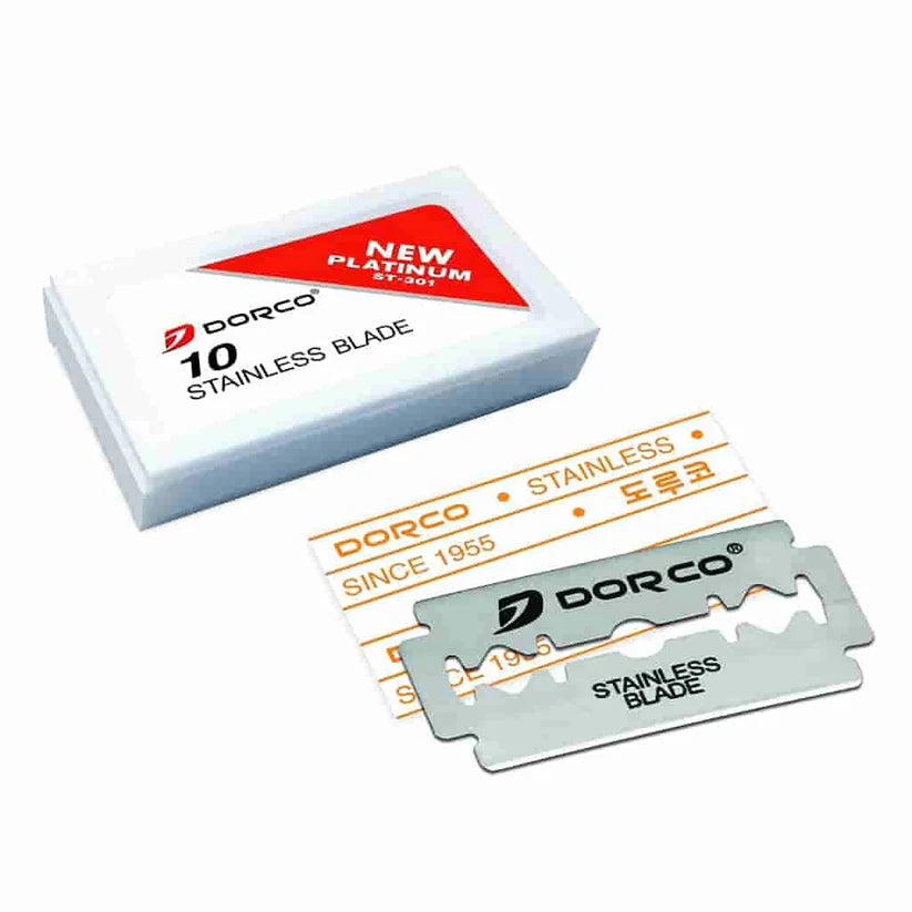 Dorco ST-301 Double Edge Razor Blades (Red) – Platinum-Plus, PTFE Coated, 100 Pack