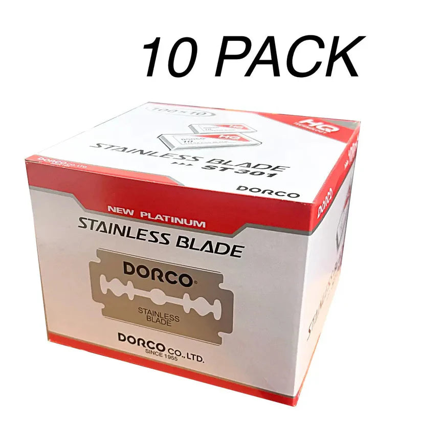Dorco ST-301 Double Edge Razor Blades (Red) – Platinum-Plus, PTFE Coated, 100 Pack