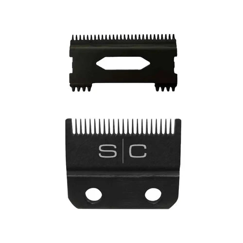 StyleCraft™ Double Black Diamond Carbon DLC Fixed Fade Clipper Blade with Shallow Tooth 2.0 Cutter (SC534B) – Zero Gap Adjustable, Professional Barber Blade