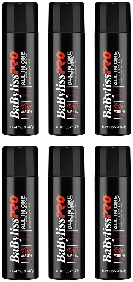 BaBylissPRO® All-in-One Clipper Spray (15.5oz) – Single, 2-Pack, or 6-Pack Bundle | Disinfects, Cools, Lubricates, Cleans & Prevents Rust (FXDS15)