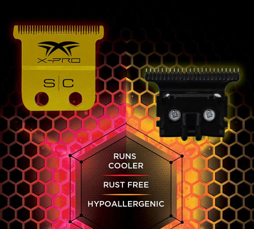 StyleCraft™ Fixed X-PRO Gold Titanium Trimmer Blade with Black Diamond Carbon DLC Deep Tooth Cutter Set (SC523GB) – Hypoallergenic, Zero Gap Adjustable, Professional Replacement Blade