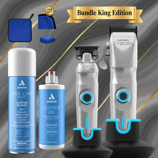 Gamma+ Cyborg Final Edition Kit – Clipper & Trimmer (DISCONTINUED - ONLY 6 LEFT!) + Cool Care Spray & Blade Oil | Last Chance Professional 2-Tool System | Bundle King