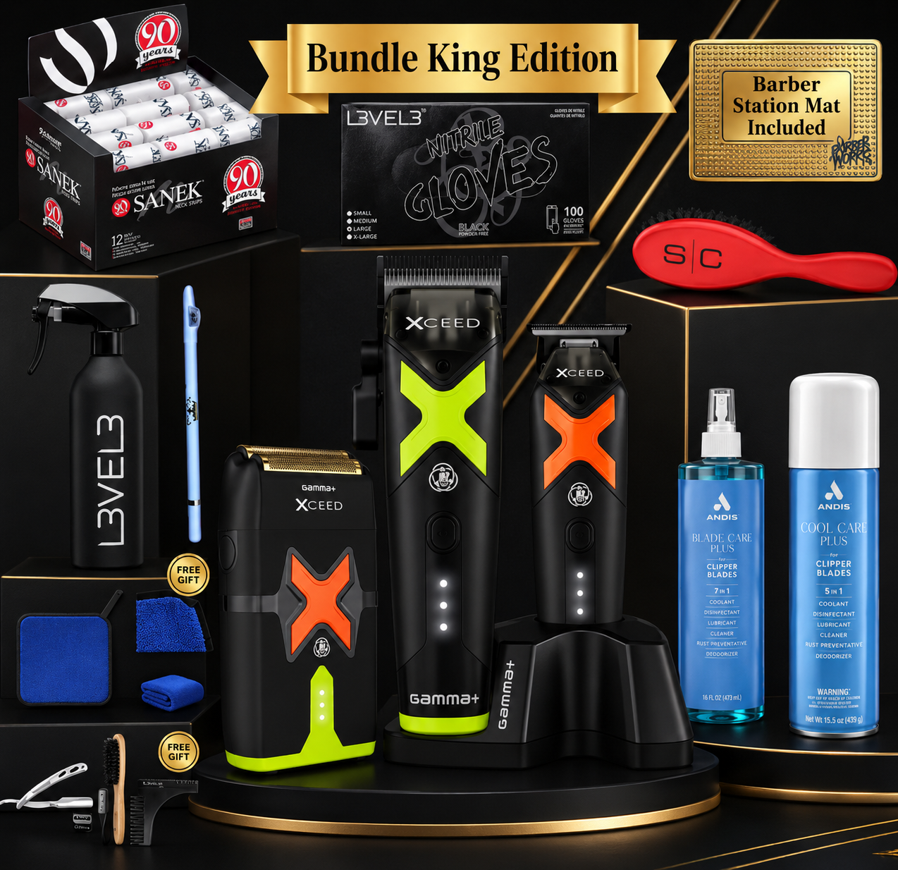 Gamma+ XCEED IN2 Luxury Kit – Clipper, Trimmer & Shaver + Complete Station Setup | 11,500 RPM Vector Motor | Bundle King Edition