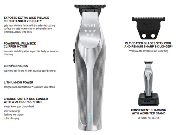 Wahl Hi-Viz™ Cordless Trimmer – DLC Zero-Gap T-Blade, 7,200 RPM, All-Metal Precision Detailing Trimmer