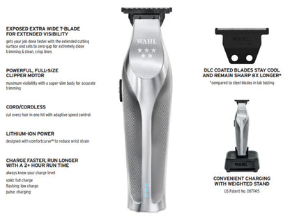 Wahl Hi-Viz™ Cordless Trimmer – DLC Zero-Gap T-Blade, 7,200 RPM, All-Metal Precision Detailing Trimmer