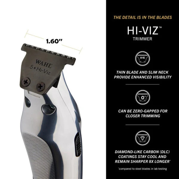 Wahl Hi-Viz™ Cordless Trimmer – DLC Zero-Gap T-Blade, 7,200 RPM, All-Metal Precision Detailing Trimmer