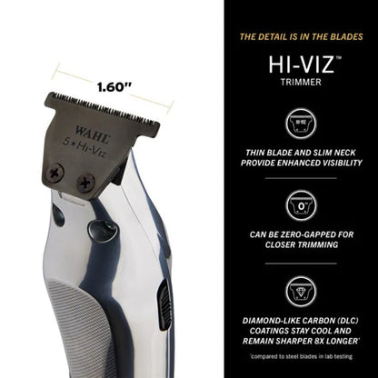 Wahl Hi-Viz™ Cordless Trimmer – DLC Zero-Gap T-Blade, 7,200 RPM, All-Metal Precision Detailing Trimmer