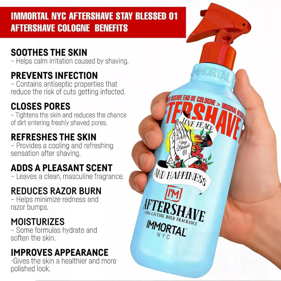 IMMORTAL NYC Stay Blessed 1 Aftershave Spray – Citrus Herbal Cooling Barber Cologne, 150 ml