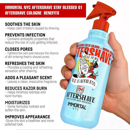 IMMORTAL NYC Stay Blessed 1 Aftershave Spray – Citrus Herbal Cooling Barber Cologne, 150 ml