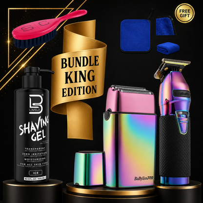 BaBylissPRO Iridescent Barber Essentials Kit – Limited Edition Trimmer & Shaver Bundle with Shaving Gel, Fade Brush & Free Towel | Professional Barber Starter System