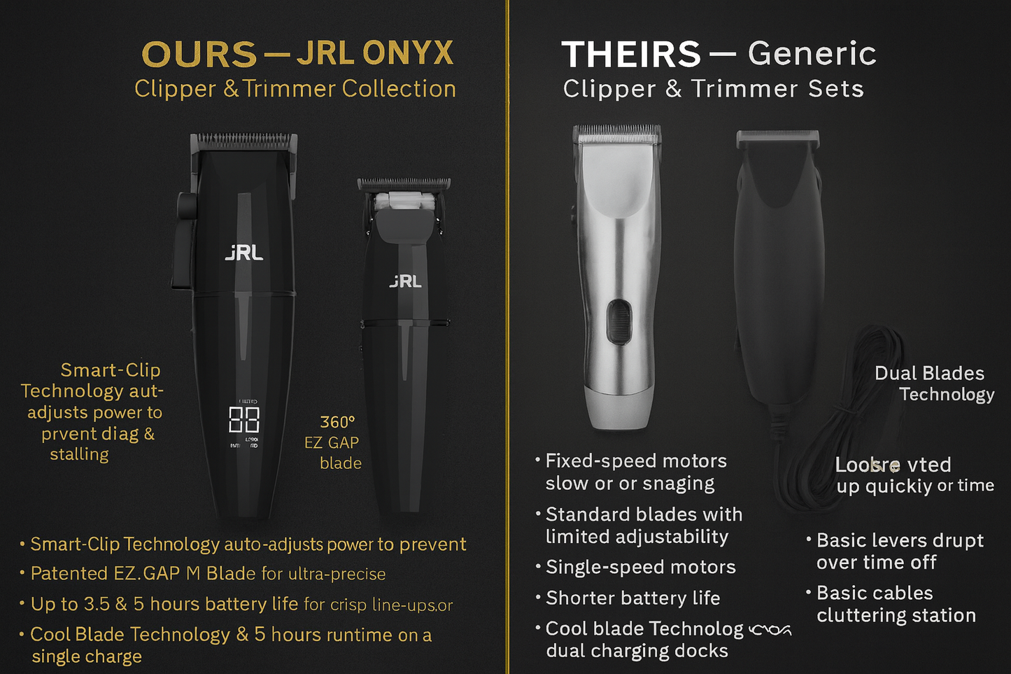 JRL Professional Onxy Clipper & Trimmer Collection + Charging Base