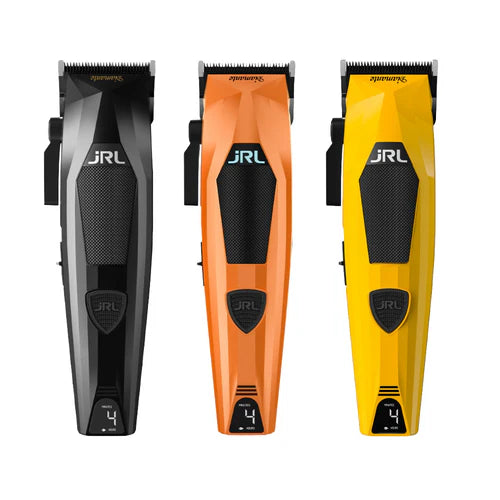 JRL Diamante 8200 RPM Brushless Cordless Clipper – Zero-Gap Fade Blade, Dual Speed, Reset IQ™ Dock (Black/Orange)