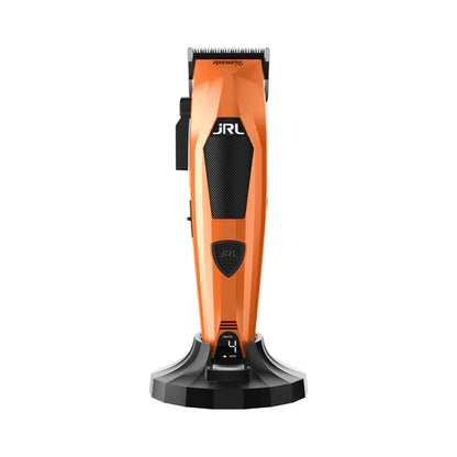 JRL Diamante 8200 RPM Brushless Cordless Clipper – Zero-Gap Fade Blade, Dual Speed, Reset IQ™ Dock (Black/Orange)
