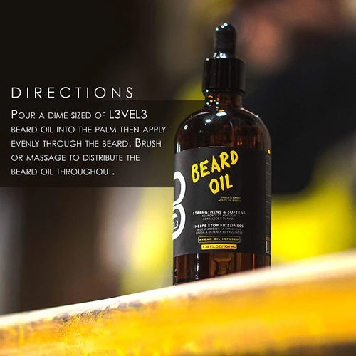 L3VEL3® Argan Beard Oil – 3-Pack Bundle (3 x 100ml) | Premium Beard Softening & Growth Oil with Argan, Jojoba, Almond & Coconut