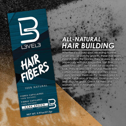L3VEL3 Hair Fibers – Instant Hairline & Density Builder (Black or Brown)