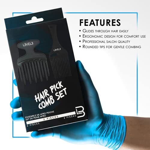L3VEL3 Hair Pick Comb Set – 2pc Professional Afro & Curly Hair Volumizer