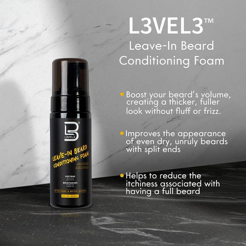 L3VEL3® Leave-In Beard Conditioning Foam – 150ml (5oz) | Softens, Hydrates & Tames with Witch Hazel & Nettle Extract