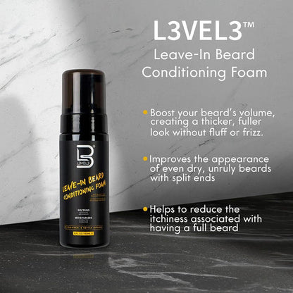 L3VEL3® Leave-In Beard Conditioning Foam – 150ml (5oz) | Softens, Hydrates & Tames with Witch Hazel & Nettle Extract