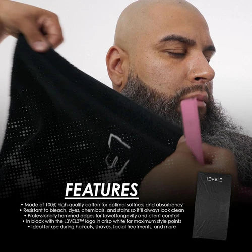 L3VEL3 Level 3 Premium Shaving Towel Black – Bleach-Resistant Barber Towel