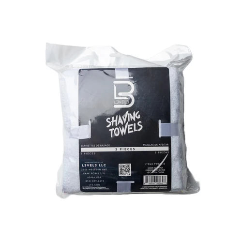 L3VEL3 Level 3 Shaving Towels White 3-Pack – Soft Cotton Barber Face Towels