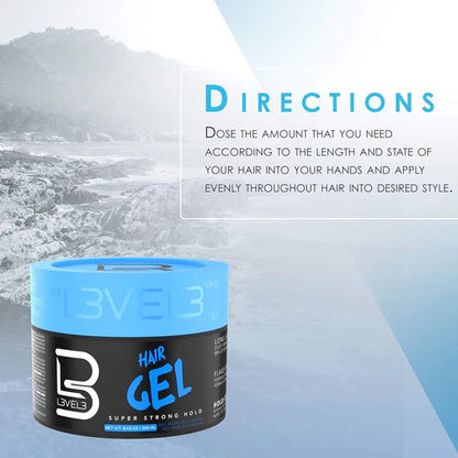 L3VEL3 Super Strong Hair Gel 500ml – Firm Hold Styling Gel with Shine