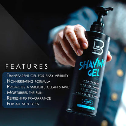 L3VEL3™ Transparent Shaving Gel – Ice & Aqua Clear Barber Shave Gel (16.9oz / 33.8oz)