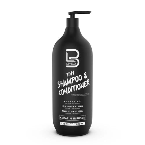 L3VEL3® 2-in-1 Shampoo & Conditioner – 1000ml (33.8oz) | Keratin-Enriched Formula for Stronger, Smoother Hair