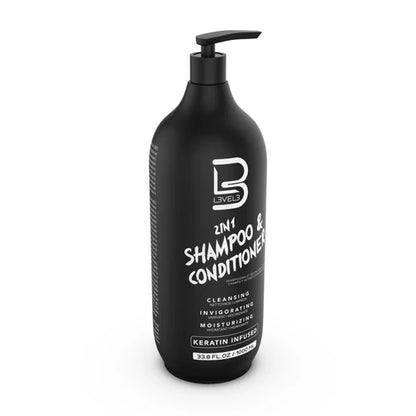 L3VEL3® 2-in-1 Shampoo & Conditioner – 1000ml (33.8oz) | Keratin-Enriched Formula for Stronger, Smoother Hair