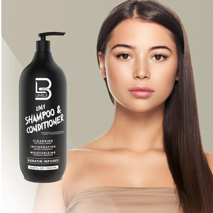 L3VEL3® 2-in-1 Shampoo & Conditioner – 1000ml (33.8oz) | Keratin-Enriched Formula for Stronger, Smoother Hair