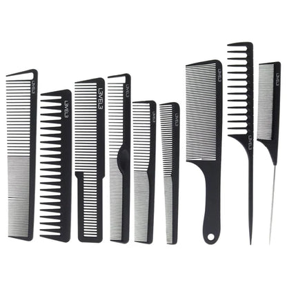 L3VEL3 9-Piece Barber & Hairstyling Carbon Comb Set – Heat-Resistant, Anti-Static, Pro Kit with Protective Pouch