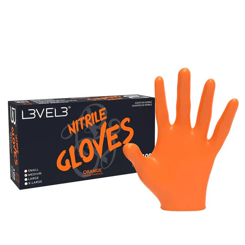 L3VEL3™ Professional Nitrile Gloves (100 Pack) – Blue, Black, Orange, Red, Lime Green, Liquid Metal Gray, Pink, Pearl Lavender | Small–X-Large