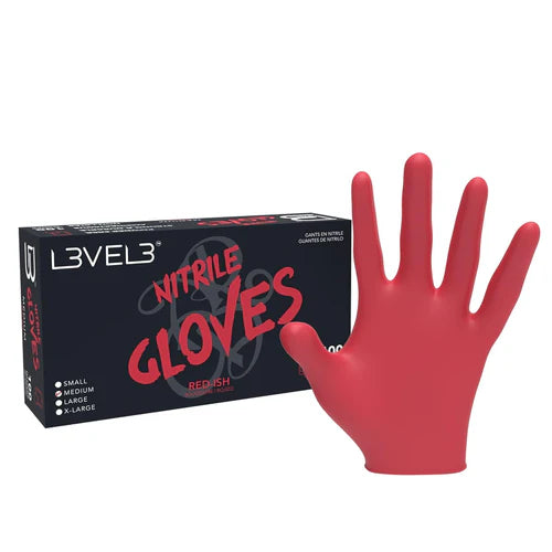 L3VEL3™ Professional Nitrile Gloves (100 Pack) – Blue, Black, Orange, Red, Lime Green, Liquid Metal Gray, Pink, Pearl Lavender | Small–X-Large
