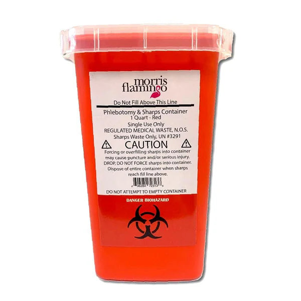 Sharps Disposal Container for Barbers & Stylists | Morris Flamingo OSHA-Compliant 1 Quart Biohazard Blade Box