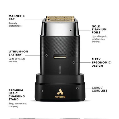 Andis ProFoil® Li Plus Titanium Foil Shaver — TS-3 | 9,000 SPM, Gold Titanium Foils, USB-C