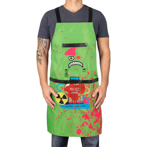 StyleCraft™ “Radioactive” Water-Repellent Barber Apron – Heavy-Duty Cross-Back with Tool Hooks & Pockets